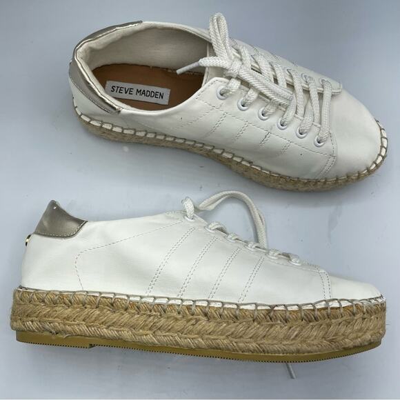 Steve Madden Tamilyn White Faux Leather Platform Espadrille Shoes Womens 10 Flat - Picture 1 of 13